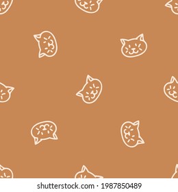 Seamless background cat gender neutral pattern. Whimsical minimal earthy 2 tone color. kids nursery wallpaper or boho cartoon pet fashion all over print.