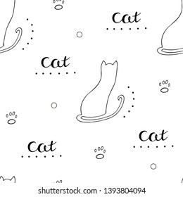 Seamless background with cat silhouette and cat phrase lettering. The background is transparent.