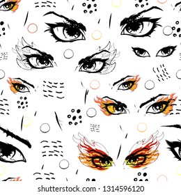 seamless background with catching eyes, endless hypnotic eye 