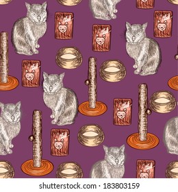 Seamless background with cats