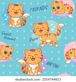 
seamless background, cats background, background for children, print, bright background, red cats