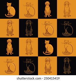 Seamless background. Cats and dogs.