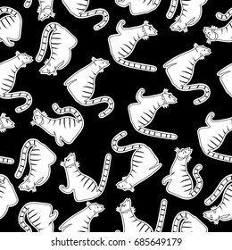 Seamless background with cats, funny cats, vector illustration of a black background