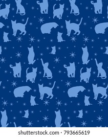 seamless background with cats silhouette, blue