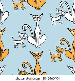 Seamless background of the cats with their kittens