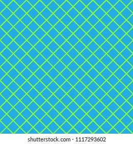 Seamless background with cell, lattice, intersecting lines. Geometric repeating pattern. Vector illustration. Bright green stripes on blue background
