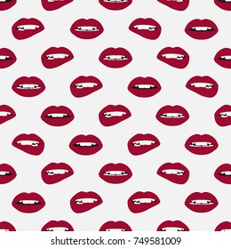 Seamless background of chaotic woman's lip set. Chubby Sexy Lips. Vector eps10