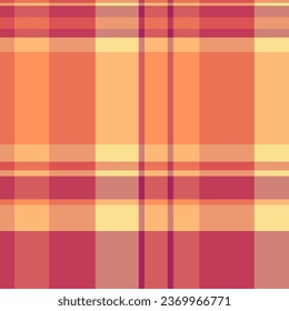 Seamless background check of tartan textile pattern with a plaid vector texture fabric in red and orange colors.