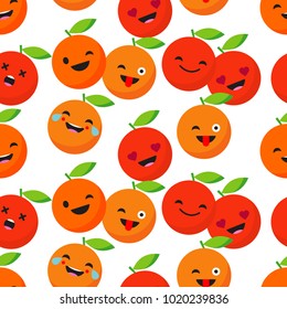 Seamless background with Cheerful Oranges. Cute cartoon. Vector illustration. Textile rapport.