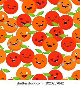 Seamless background with Cheerful Oranges. Cute cartoon. Vector illustration. Textile rapport.