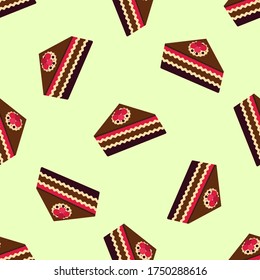 Seamless background of cheesecake pieces. Colorful sweet cakes slices backdrop. Vector illustration
