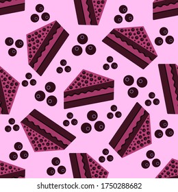 Seamless background of cheesecake pieces. Colorful sweet cakes slices backdrop. Vector illustration
