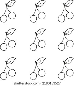 Seamless background with cherries drawn with black marker on a white paper. Beautiful fruits background.