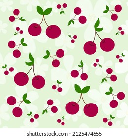 El fondo de cerezas y flores es impecable. Vector