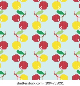 Seamless background with cherries from geometric shapes