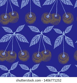 Seamless background with cherry berries. Endless texture for season design.Vector. Print for bed linens, fabric, textiles, wallpaper, greeting cards, wrapping paper,
