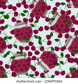 Seamless background with cherry jam and cherry.