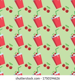 Seamless background of cherry juice and cherry berry. Vector illustration.