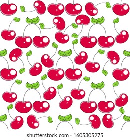 Seamless Background With Cherry. Vector Illustration Suitable For Greeting Card, Poster Or T-shirt Printing.