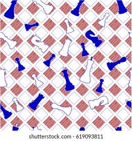 Seamless background with chess pieces on a chess Board.