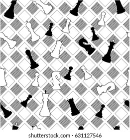 Seamless background with chess pieces on a chess Board.