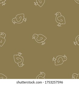 Seamless background chick livestock gender neutral baby pattern. Simple whimsical minimal earthy 2 tone color. Kids nursery wallpaper or boho cartoon animal fashion all over print.