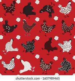 seamless background with chicken and flower, vector design