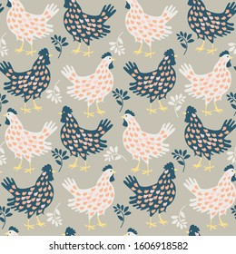 seamless background with chicken and leaf, vector design