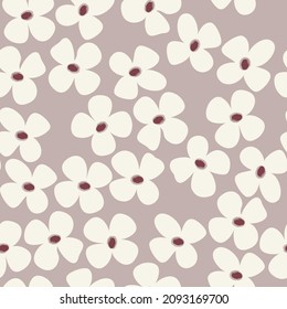 Fondo inmaculado con estampado floral infantil. flores blancas simples y primitivas sobre un fondo rosa pastel. Fondo botánico de estilo escandinavo plano para impresión en tela, papel tapizado, papel