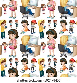 Seamless background with children in different actions illustration