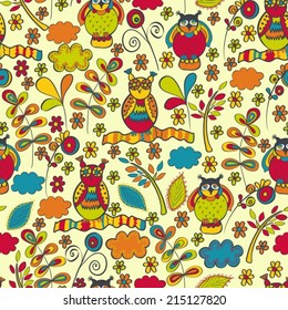 Seamless background for children with owls