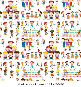 Seamless background with children playing games illustration