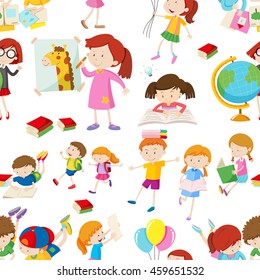 Antecedentes impecables con niños leyendo e ilustrando