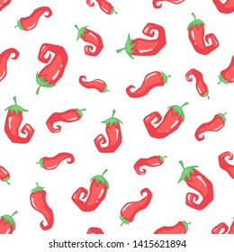 Seamless background with chili peppers. Hand drawn peppers pattern isolated on white background. Mexican background from jalapeno.
