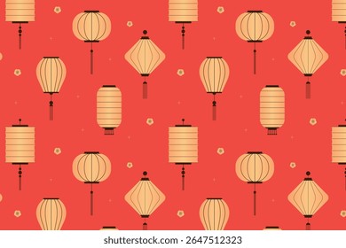 Fondo sin fisuras con linternas chinas. Ilustración vectorial.