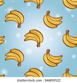Seamless background with Chinese New Year 2016 greeting celebration symbols: banana bundle. Pattern with isolated cartoon holiday decorative art elements on light blue backdrop