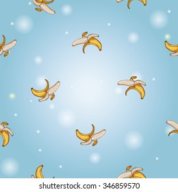 Seamless background with Chinese New Year 2016 greeting celebration symbols: banana. Pattern with isolated cartoon holiday decorative art elements on light blue backdrop