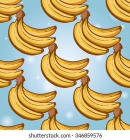 Seamless background with Chinese New Year 2016 greeting celebration symbols: banana bundle. Pattern with isolated cartoon holiday decorative art elements on light blue backdrop