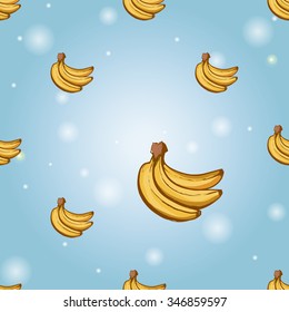 Seamless background with Chinese New Year 2016 greeting celebration symbols: banana bundle. Pattern with isolated cartoon holiday decorative art elements on light blue backdrop