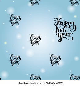 Seamless background with Chinese New Year 2016 greeting celebration symbols: happy new year. Pattern with isolated cartoon holiday decorative art elements on light blue backdrop