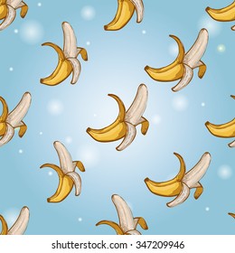 Seamless background with Chinese New Year 2016 greeting celebration symbols: banana. Pattern with isolated cartoon holiday decorative art elements on light blue backdrop