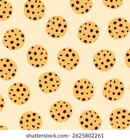 Seamless background with chocolate cookies. cookies pattern. cookies background. Illustrated chocho chip cookies pattern. 