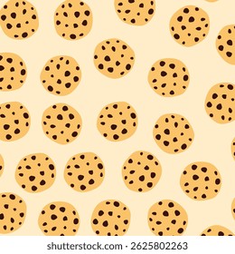 Seamless background with chocolate cookies. cookies pattern. cookies background. Illustrated chocho chip cookies pattern. 