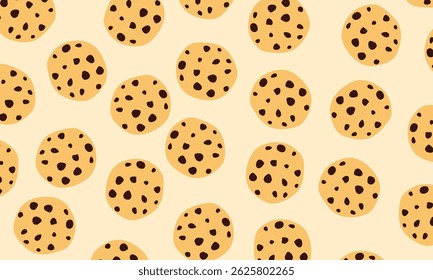 Seamless background with chocolate cookies. cookies pattern. cookies background. Illustrated chocho chip cookies pattern. 