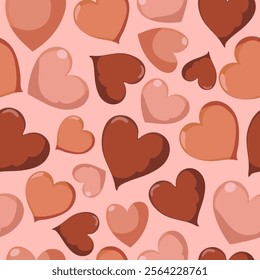 Seamless background with chocolate hearts. Decoration for Valentine's Day, birthday. Pattern for tablecloth, fabric, packaging. Vector.