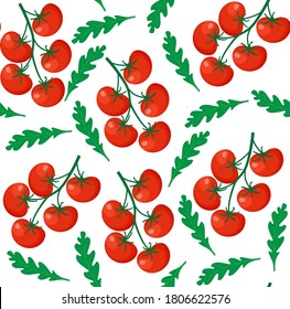 Seamless background from chopped ripe tomatoes isolated on white background. Fresh tomato slices pattern. eps