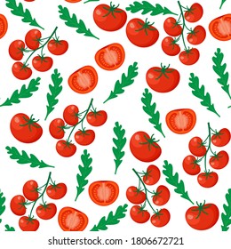 Seamless background from chopped ripe tomatoes isolated on white background. Fresh tomato slices pattern. eps