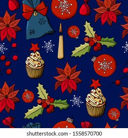 
seamless background of christmas attributes