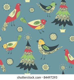 seamless background with Christmas birds
