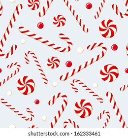 Seamless background with Christmas candies. Vector illustration.